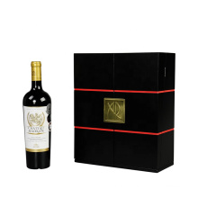 DS Matt black inclined door structure  double bottle wine packaging wooden box with tools